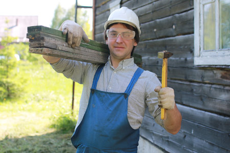 a man in the form of a builderの写真素材
