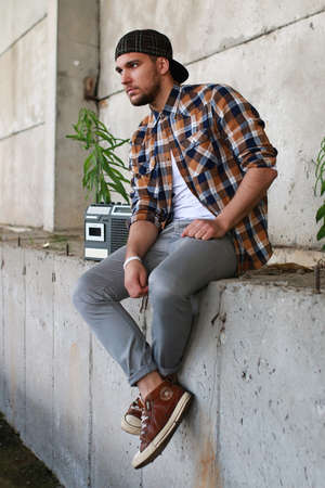 A young man with a beardedの写真素材