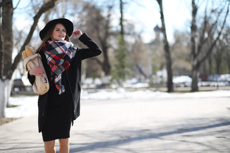 Girl on a walk in sunny weather