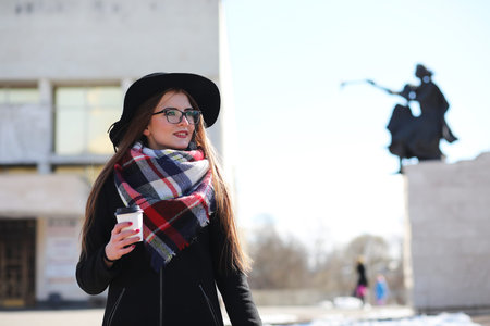 Girl on a walk in sunny weather