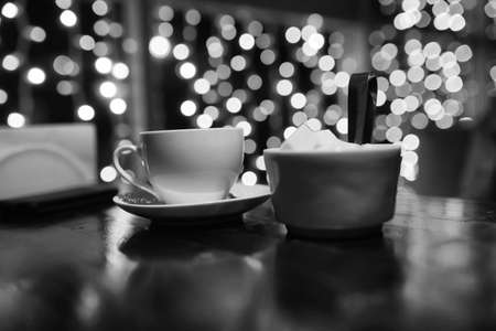 Objects in the cafe on the tableの写真素材