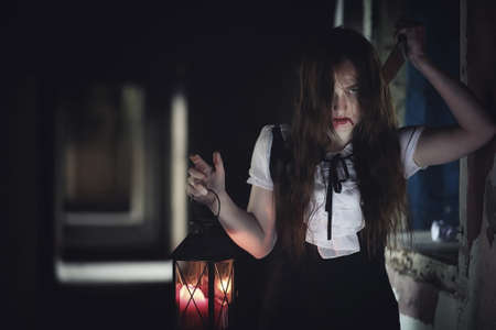 Asia ghost girl in the roomの写真素材