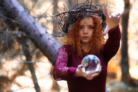 Fortune-teller conducts a ritual autumn