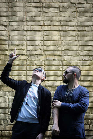 Two men in sunglassesの写真素材