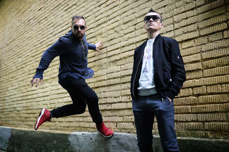 Two men in sunglassesの写真素材