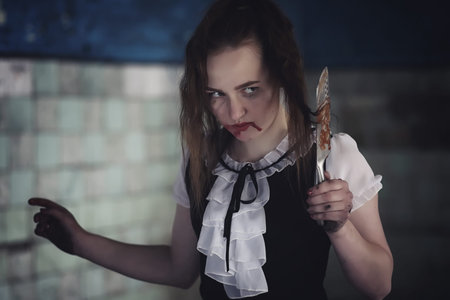 Asia ghost girl in the roomの写真素材