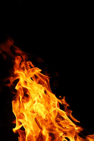 Tongues of a flame of fire of orange-yellow color from burning firewoodの写真素材