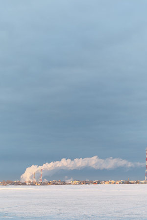 Winter landscape snow covered expanses. A park in the winter in the snow. Road on winter day.の写真素材