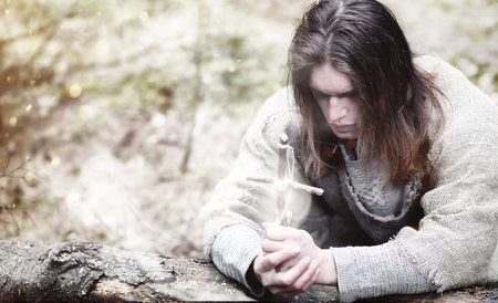 Fairy magician. A sorcerer with a glass sphere, a magical spellの写真素材