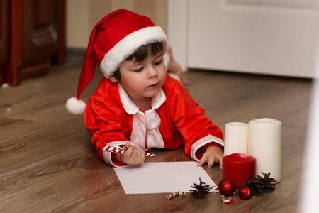 Little kid are writing letter to Santaの写真素材