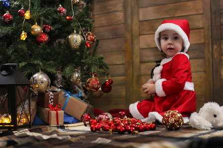 little child and Christmas toysの写真素材