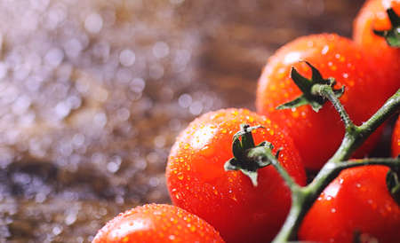 Branch with fresh cherry tomatoes. Ripe red tomatoes.の写真素材