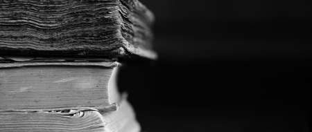 Background of old shabby books. Long background of vintage educaの写真素材