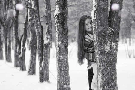 A girl in a winter cloudy dayの写真素材
