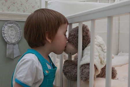 little child listens in the headphonesの写真素材