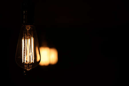 Lamps with tungsten filament. Edisons light bulb. Filament filaの写真素材