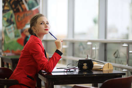 Cute businesswoman outdoorの写真素材