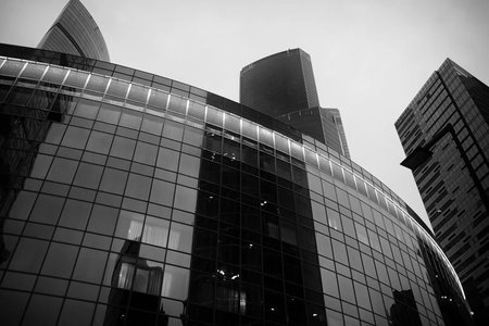 Business center in a large city with high skyscrapers in the evening