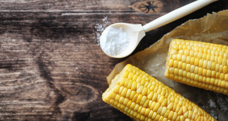 Fresh corn. Natural food from corn cob with salt. Rural Mexican