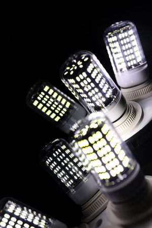 LED elements in the lamp. Lamps with diodes. Many bright lights from the diode lamp.