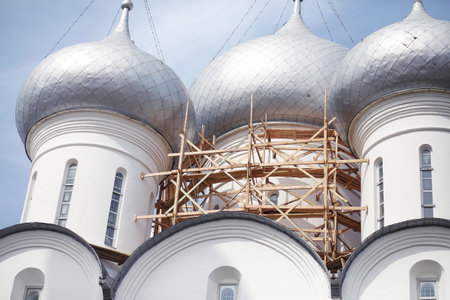 Domes of a religious building. Crosses on the domes of the churc