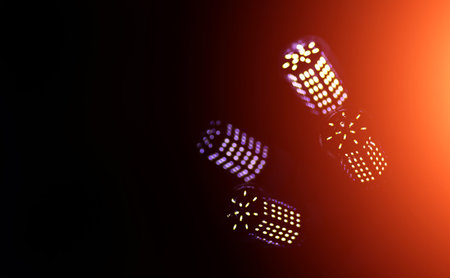 LED elements in the lamp. Lamps with diodes. Many bright lights