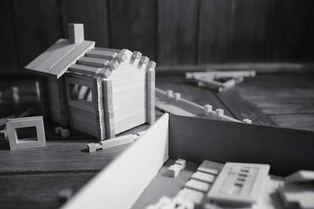 Toy wooden house. The constructor is made of natural wood for chの写真素材