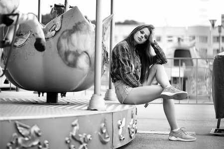 Girl in a clown makeup black and whiteの写真素材