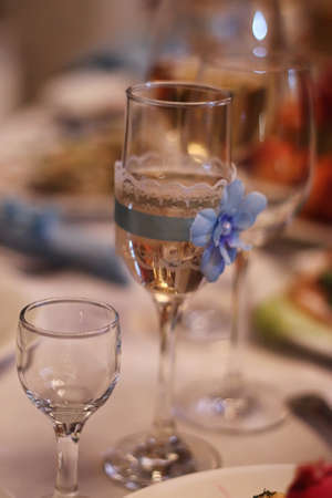 Wedding Accessories. Bridal bouquet and champagne glasses.の写真素材