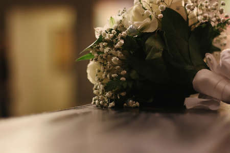 Wedding Accessories. Bridal bouquet and champagne glasses.の写真素材