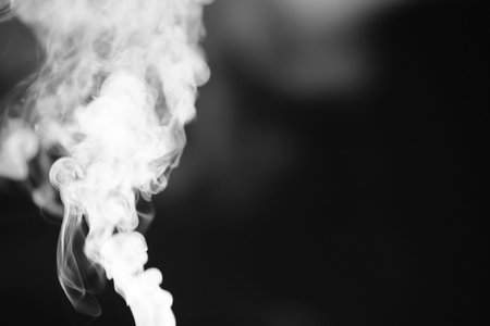 White smoke on a black background. Texture of smoke. Clubs of whの写真素材