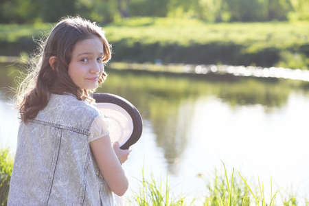 Girl in the park in the springの写真素材