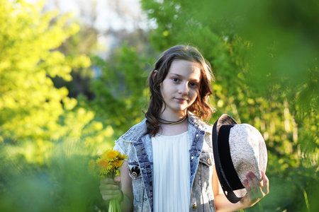 Girl in the park in the spring