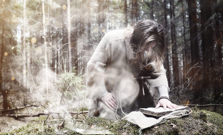 Fairy magician. A sorcerer with a glass sphere, a magical spell