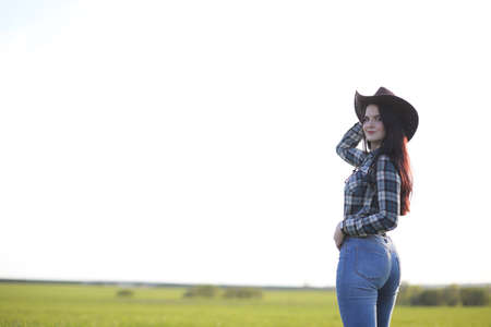 A girl travels the summer in the countryの写真素材