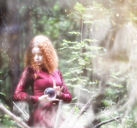 Witch ritual in a forestの写真素材