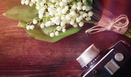 Bouquet of lilies of the valley on a table