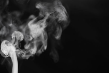 White smoke on a black background. Texture of smoke. Clubs of whの写真素材