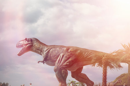 Park of dinosaurs. A dinosaur on the background of nature. Toy dの写真素材