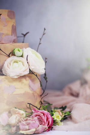 Beautiful festive cake biscuit with different creams and decoratedの写真素材