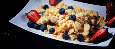 Ready breakfast corn flakes with fresh berries