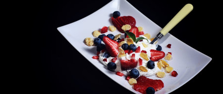 Curd dessert with fresh berries for breakfast