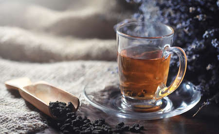 Brewed tea on a serving table with brewingの写真素材