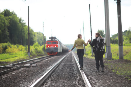 Traveling with a backpack on foot and hitchhiking