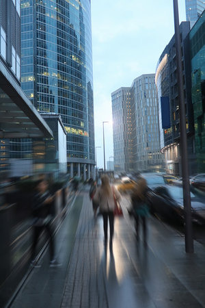 Business center in a large city with high skyscrapers in the evening