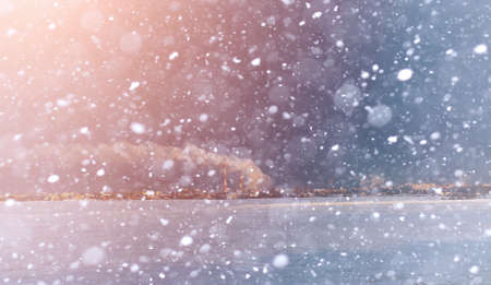 Winter landscape snow covered expanses. A park in the winter in the snow. Road on winter day.の写真素材