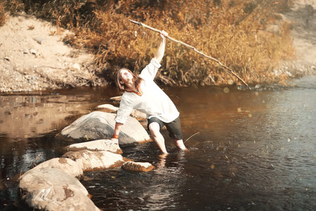A man in ethnic clothes is a Scandinavianの写真素材