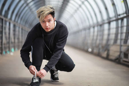 A man in sportswear outdoorsの写真素材