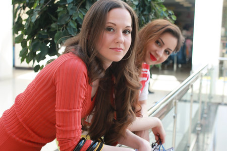 Two cute girls go shoppingの写真素材