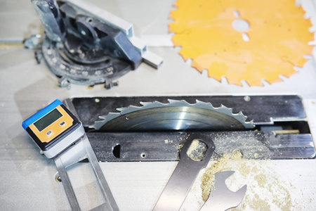 Workshop with tools and electric saws in the process